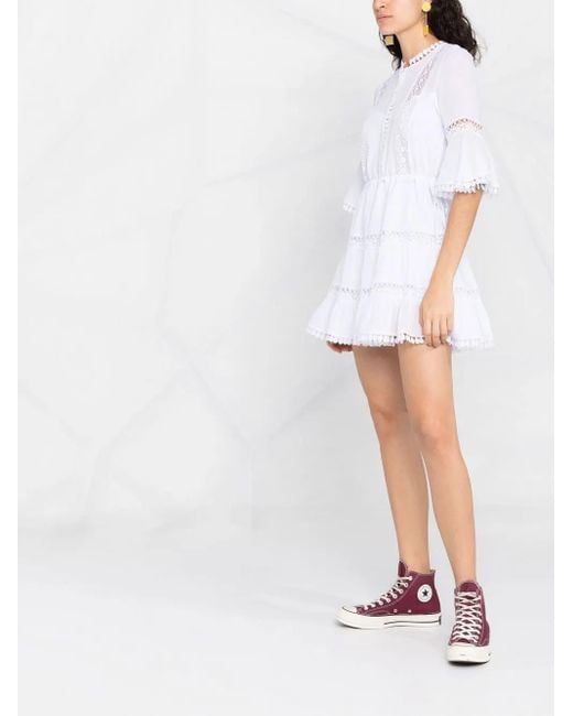 Charo Ruiz White Lace-Detail Cotton Shirtdress