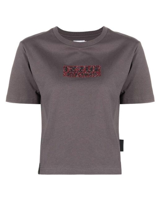 Izzue Rhinestone Logo-detail T-shirt Gray