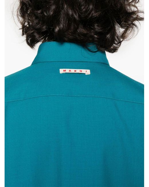 Polo en laine à patch logo Marni pour homme en coloris Blue