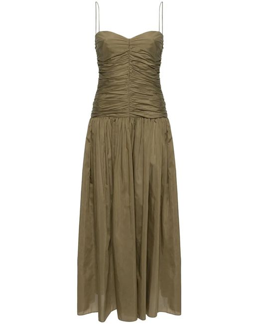 Matteau Green Drop-Waist Gathered Midi Dress