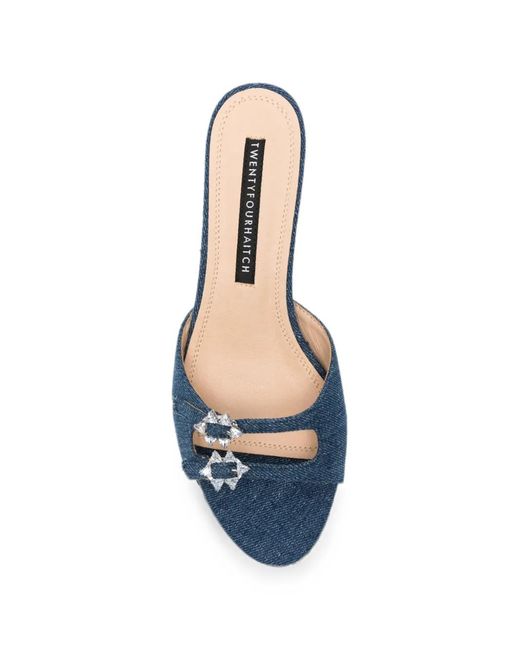 Twentyfourhaitch Blue Sabaudia Crystal-Embellished Denim Sandals