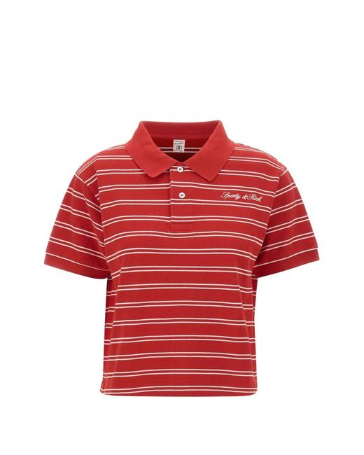 Sporty & Rich Signature Logo-Embroidered Striped Polo Shirt