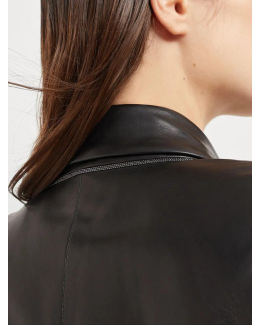 Brunello Cucinelli Black Single-Breasted Leather Blazer