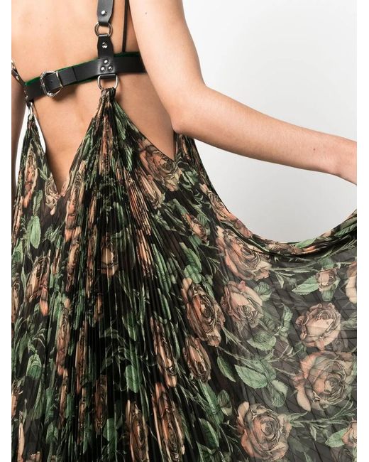 Roberto Cavalli Black Patterned Pleated Maxi Dress