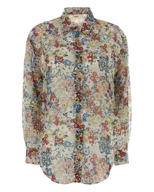 Khaite Gray Floral-Pattern Silk Shirt