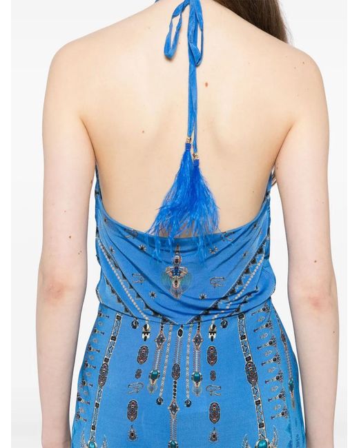 Camilla Blue V-Neck Gathered Jersey Dress