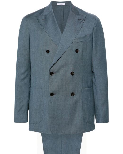 Boglioli Blue Double-breasted Virgin Wool Suit for men