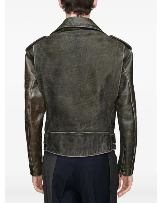 Maison Margiela Black Distressed Leather Biker Jacket for men