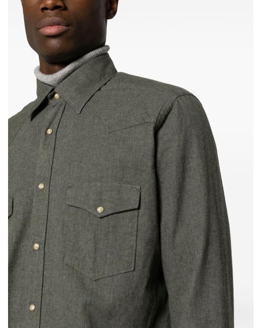 Tintoria Mattei 954 Gray Long-sleeved Buttoned Cotton Shirt for men