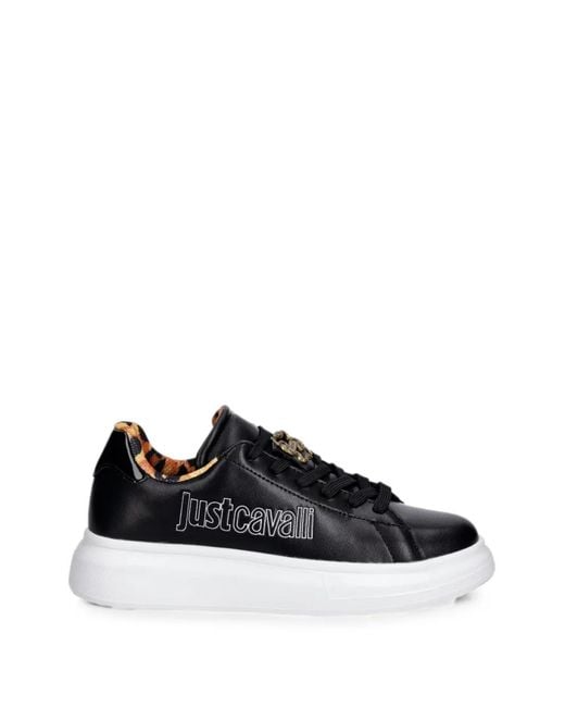 Just Cavalli Black Logo-Detail Animal-Print Sneakers