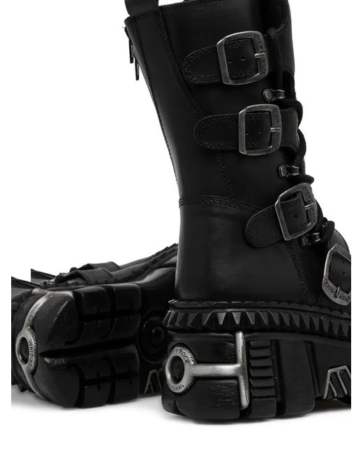 Botas Con Plataforma De 80 Mm Y Hebilla New Rock de color Black