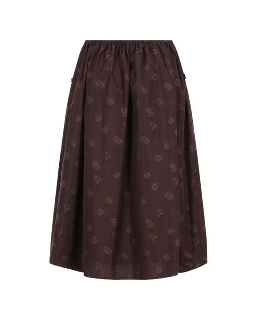 CECILIE BAHNSEN Brown Floral-Jacquard Drawstring Skirt