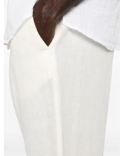 120% Lino White Drawstring Trousers for men