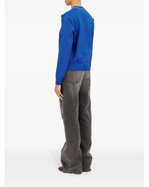 MM6 by Maison Margiela Blue Crew-Neck Cut-Out Jumper