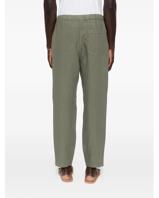 120% Lino Green Drawstring Elasticated-Waistband Trousers for men