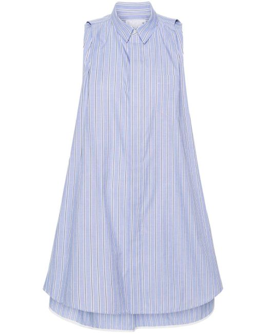 Sacai Blue Sleeveless Striped Cotton Dress