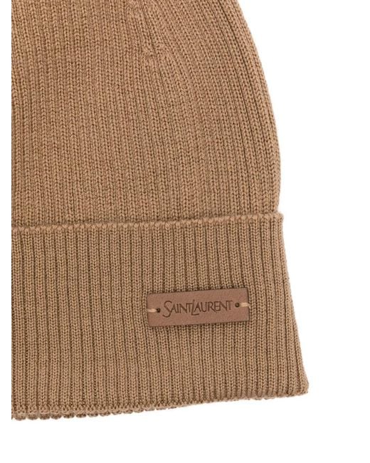 Saint Laurent Brown Ribbed Wool Beanie