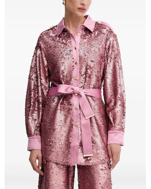 Marciano Pink Kaia Sequinned Belted Shirt