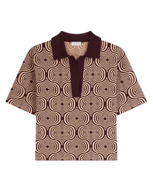 Dries Van Noten Brown Pattern-jacquard Knitted Polo Top