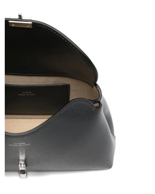 Totême  Gray Mini T-Lock Leather Clutch Shark