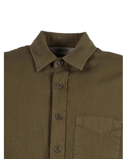 Aspesi Green Chemise À Boutonnière Sur Le Devant for men
