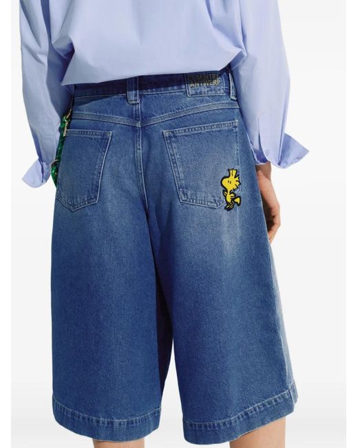 Essentiel Antwerp Blue Woodstock-Embroidered Denim Shorts