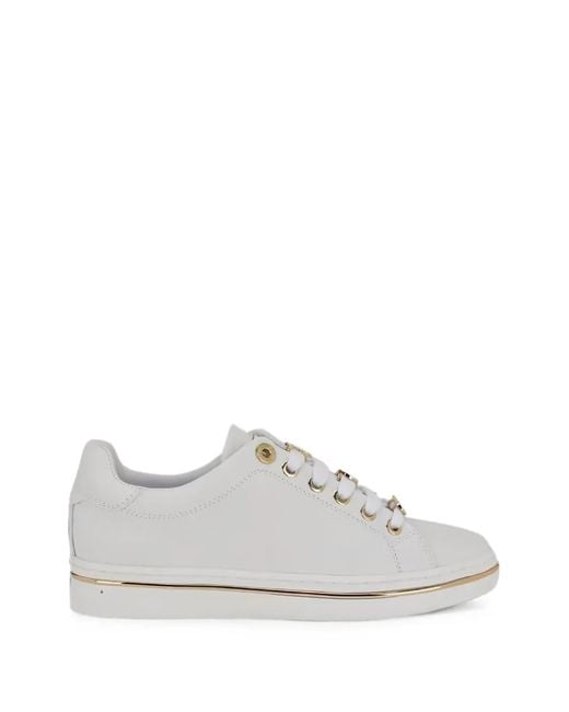 Guess White Stasey Logo-Embossed Lace-Up Sneakers