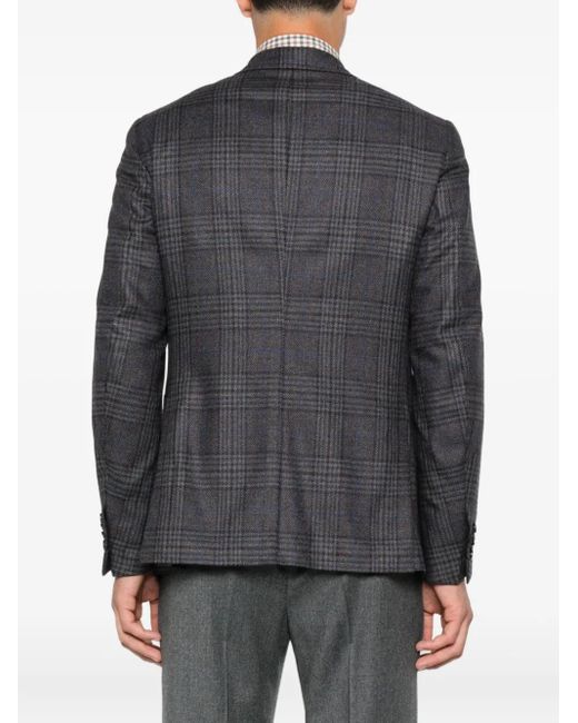 Isaia Gray Checked-Pattern Wool-Silk Blend Blazer for men