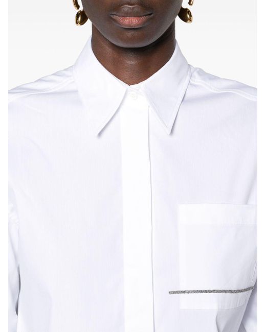 Camisa de popelina con cadena Monili Brunello Cucinelli de color White