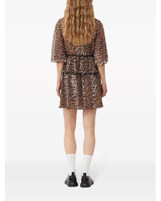 Ganni Brown Leopard Print Mini Dress