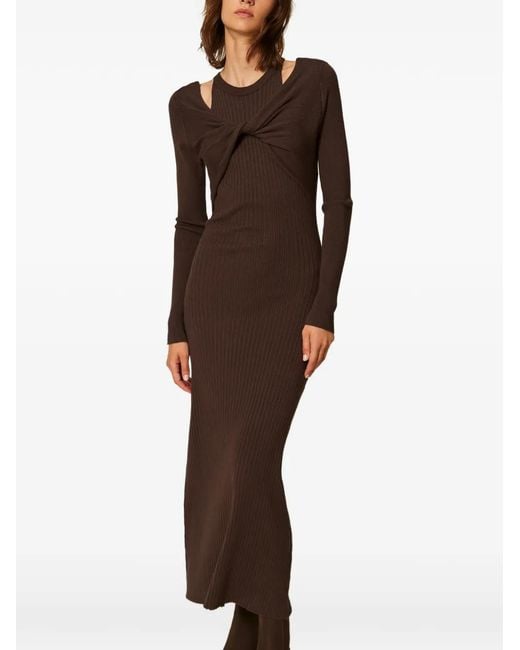 Twinset Brown Ribbed Knit Long Dress