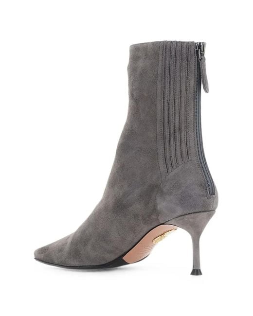 Aquazzura Gray Ribbed-Panel Suede Ankle Boots