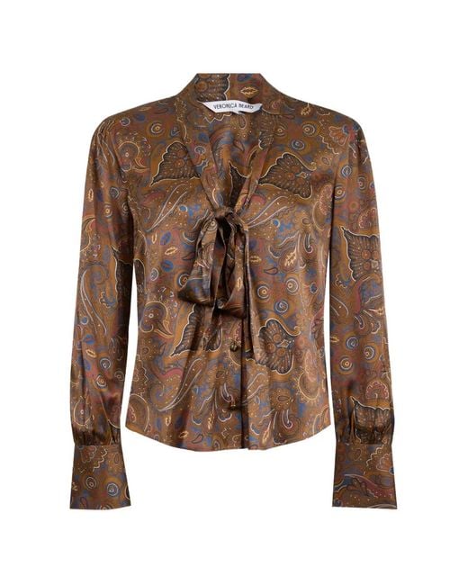 Veronica Beard Brown Francine Tie-Neck Paisley-Pattern Blouse