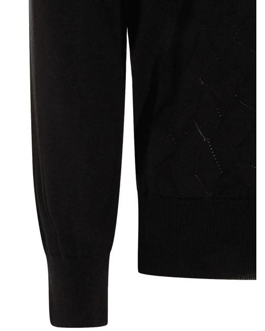 Piacenza Cashmere Black Button Patterned Cardigan for men