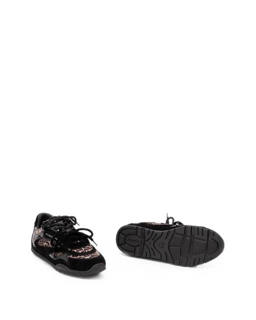 Pinko Black Yulia 01 Leopard-Print Panelled Sneakers