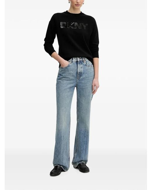DKNY Black Sequin-Logo Sweater