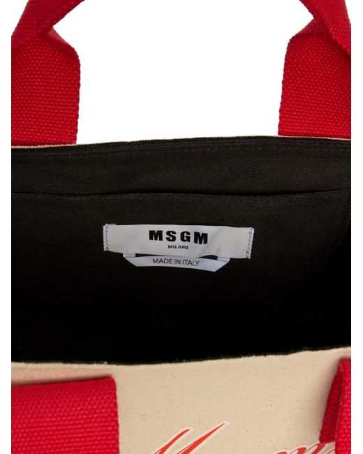 MSGM Red Micro Tote Bag Mit Logo