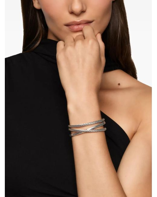 David Yurman White Sterling Bold Crossover Three Row Cuff Bracelet