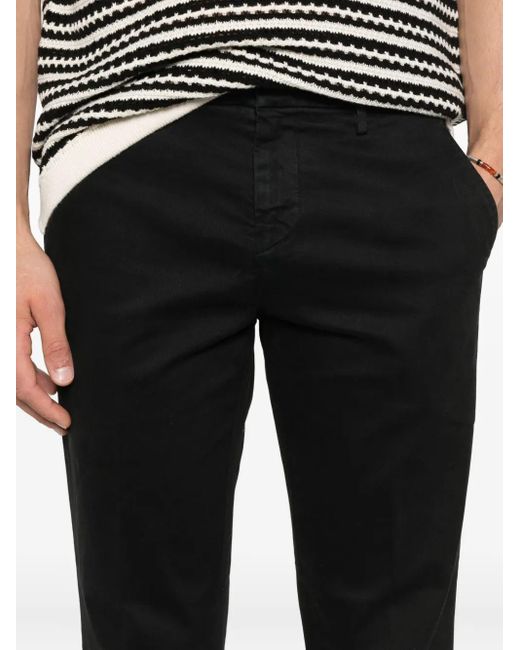 Dondup Black Pleated Belt-Loops Trousers for men
