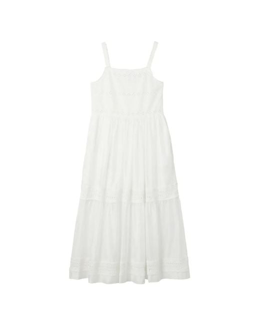 B+ AB White Broderie-Anglaise Tiered Sleeveless Cotton Midi Dress