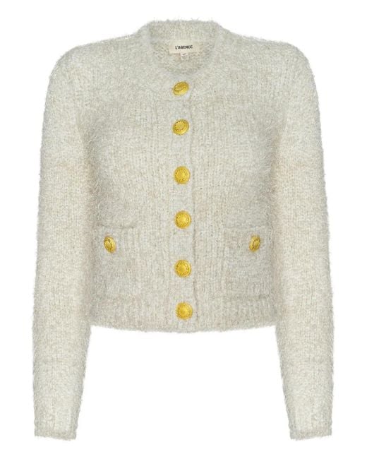 L'Agence White Una Button Cardigan