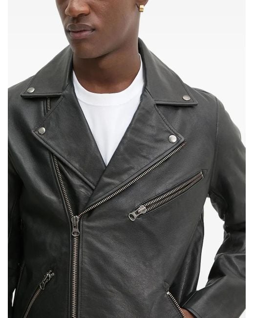 Samsøe & Samsøe Gray Asymmetrical-Zip Leather Jacket for men