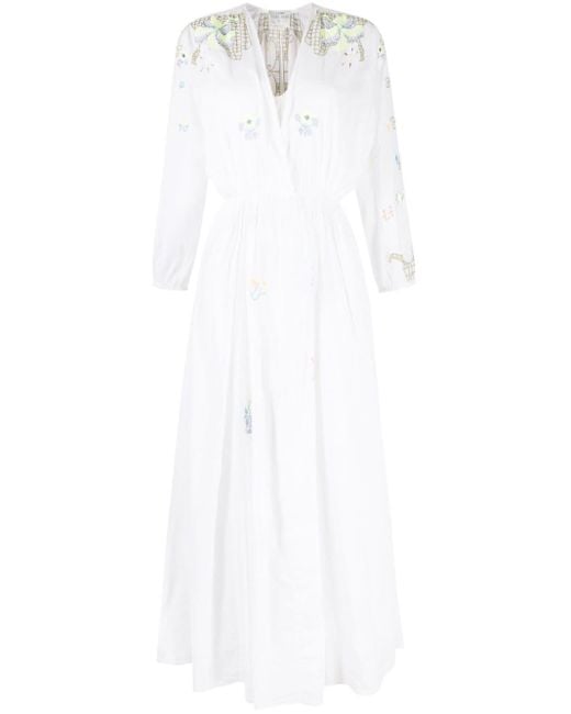 Forte Forte Maxi-jurk Met Geborduurde Bloemen in het White