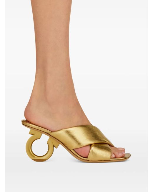Ferragamo Metallic Gancini-Heel Padded Sandals