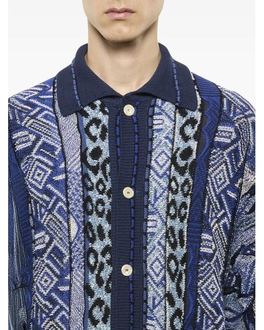 Laneus Blue Patterned Polo Cardigan for men