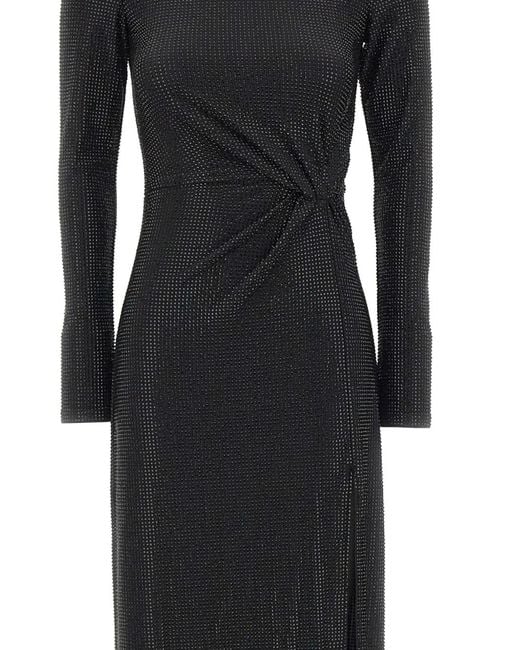 Twentyfourhaitch Black Zinae Rhinestone-Embellished Ruched Maxi Dress