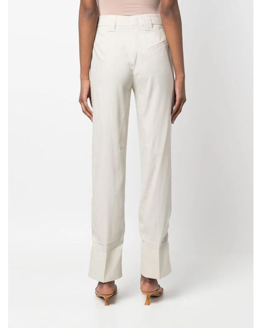 Ganni White High-Waisted Straight-Leg Trousers