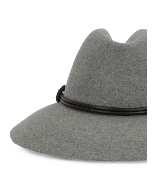 Brunello Cucinelli Gray Monili-Detail Fedora Hat