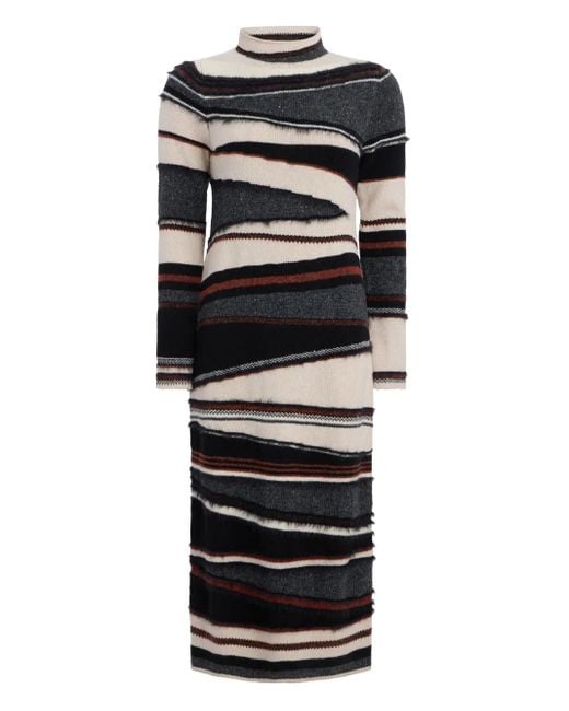 Marie Oliver Black Hesta Striped High-Neck Midi Dress