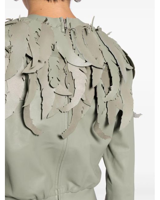 Undercover Green Leaf-Embroidered Leather Sweatshirt